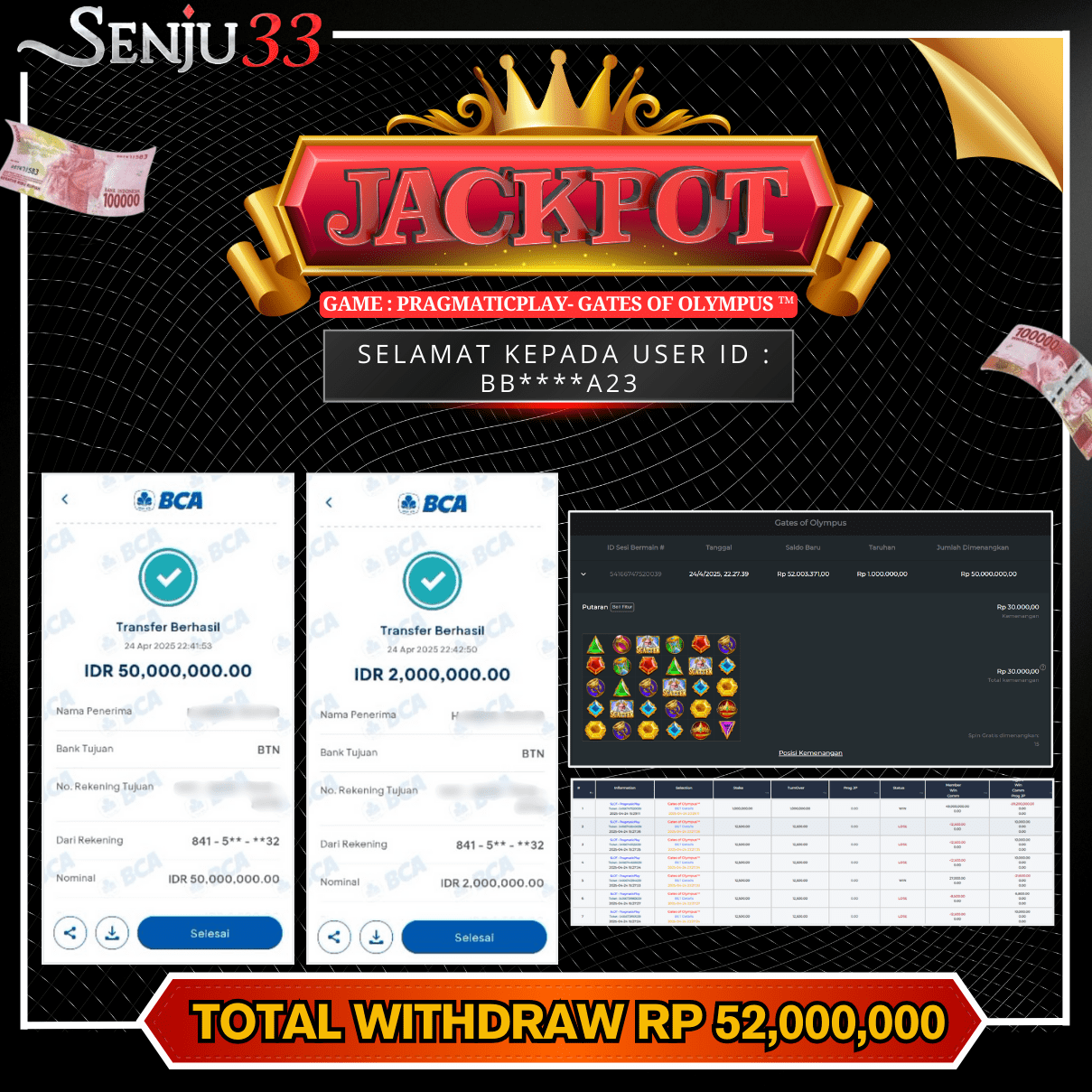 🎰 SENJU33 JACKPOT SLOT Rp. 52.000.000 LUNAS 🎉