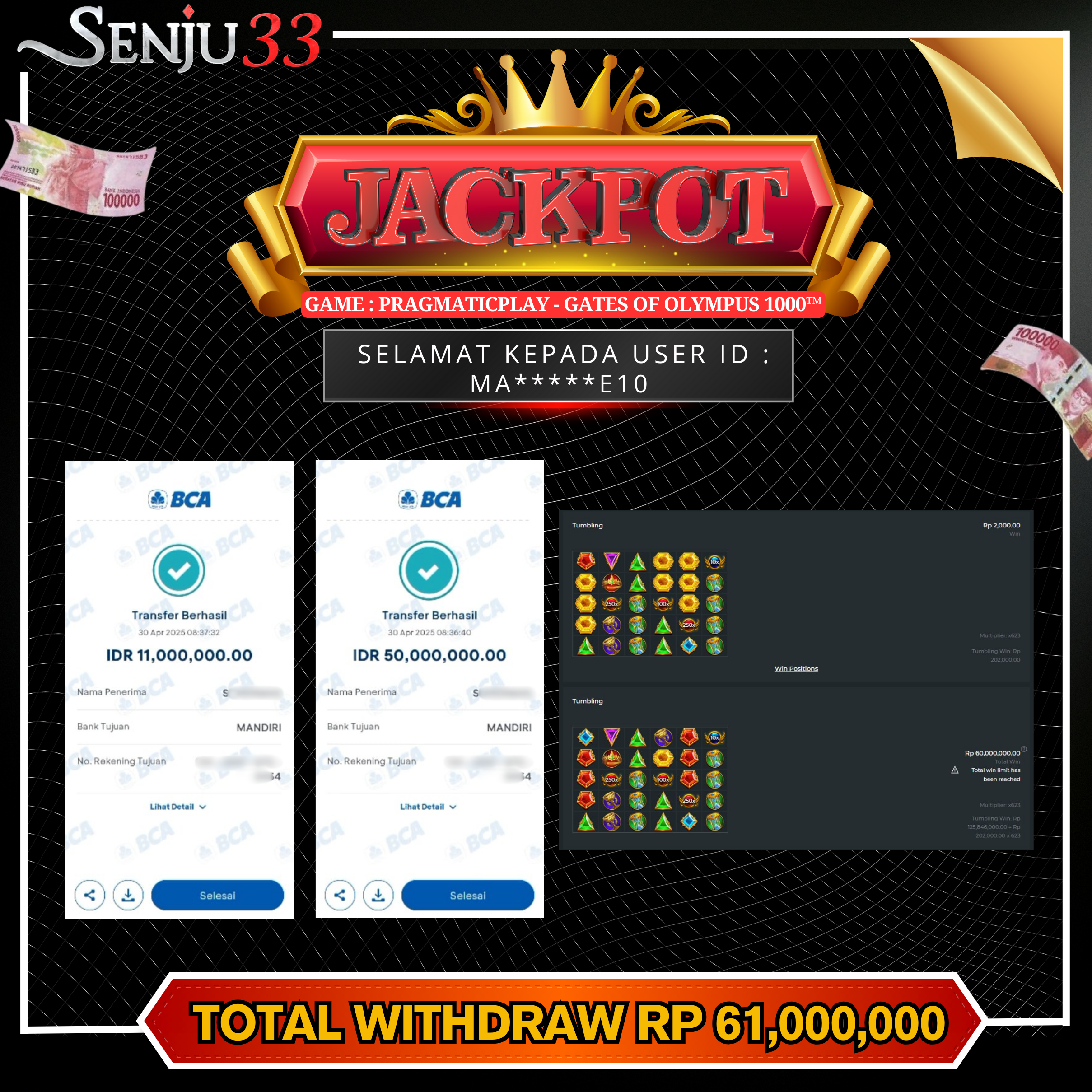 🎰 SENJU33 JACKPOT SLOT Rp. 61.000.000 LUNAS 🎉