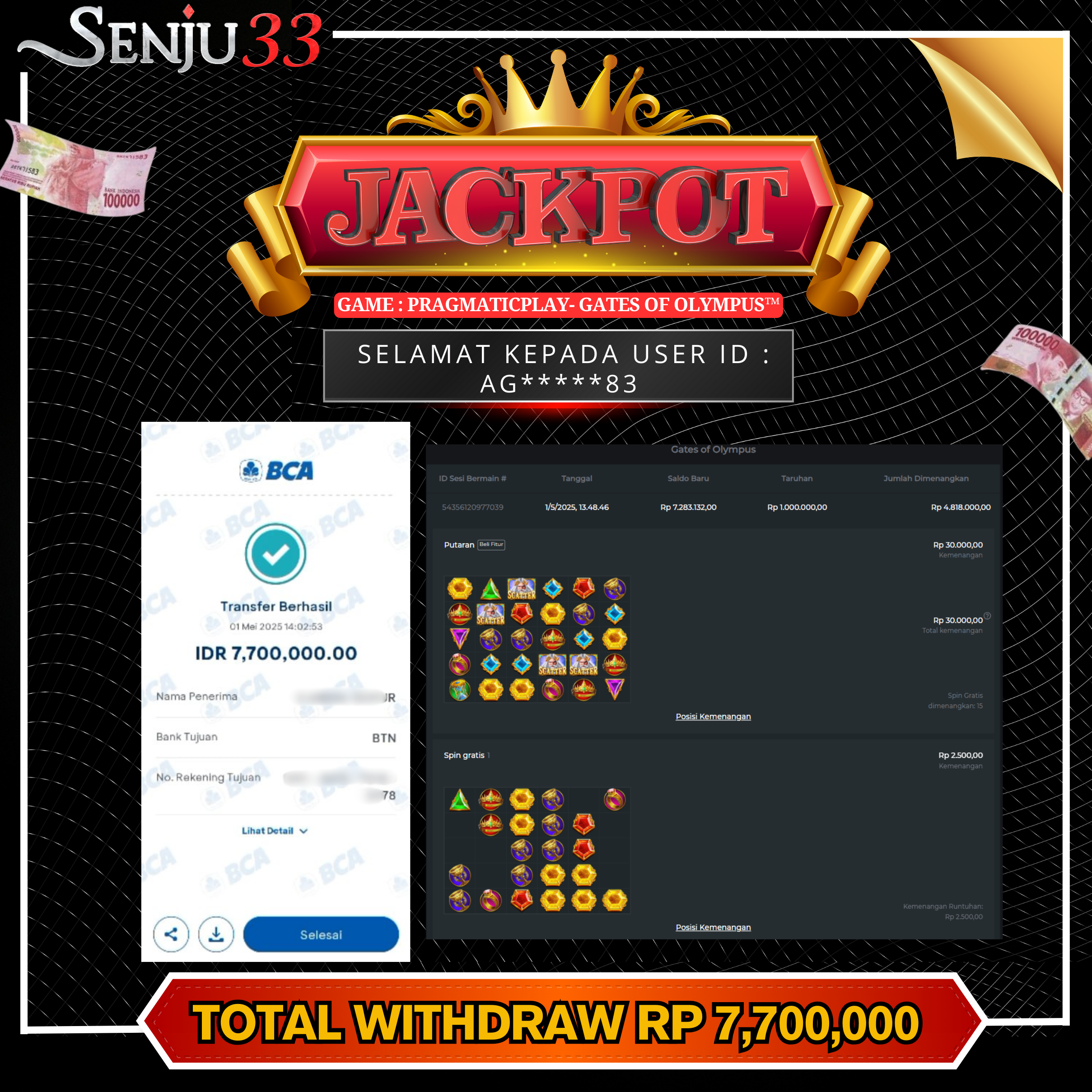 🎰 SENJU33 JACKPOT SLOT Rp. 7.700.000 LUNAS 🎉