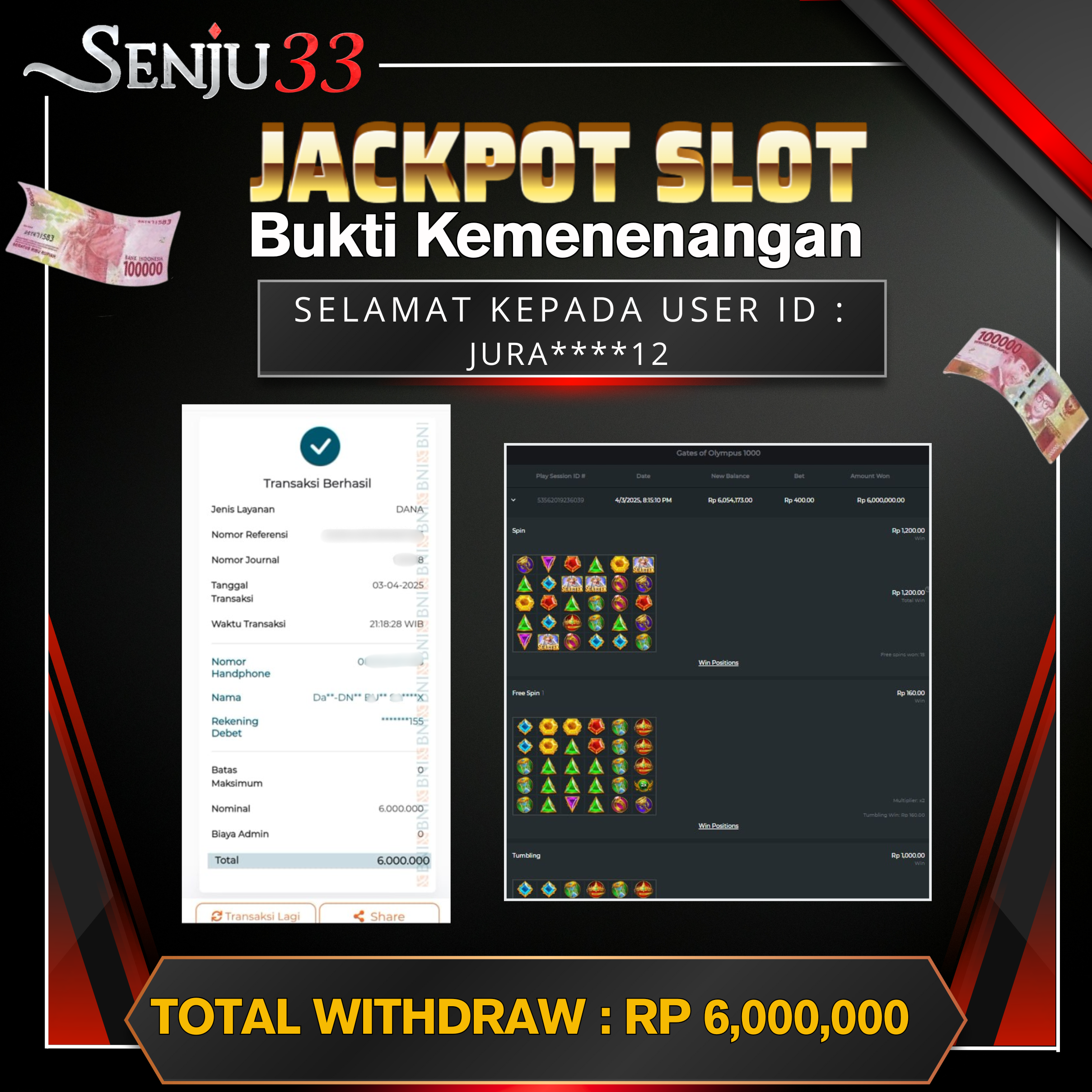 🎰 SENJU33 JACKPOT SLOT Rp. 6.000.000 LUNAS 🎉
