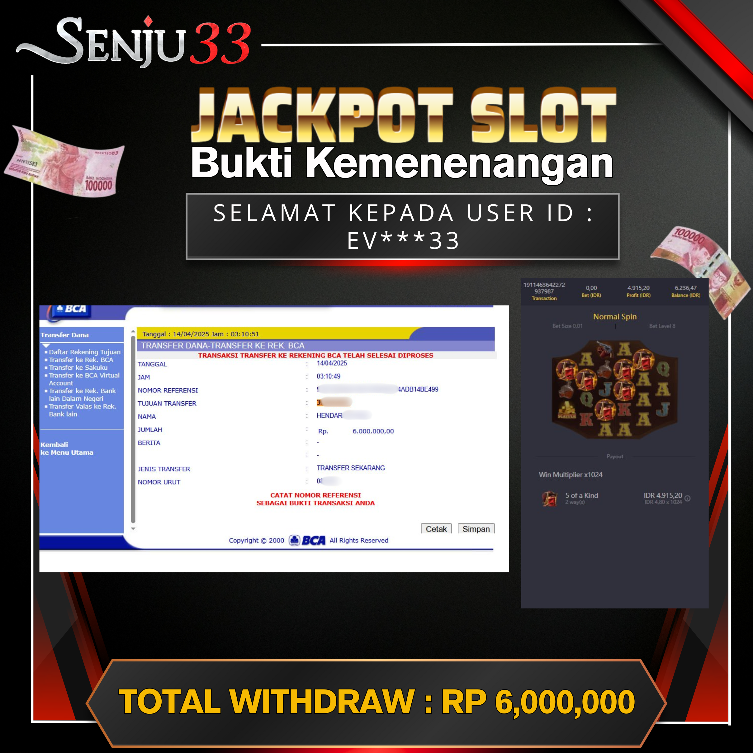 🎰 SENJU33 JACKPOT SLOT Rp. 6.000.000 LUNAS 🎉