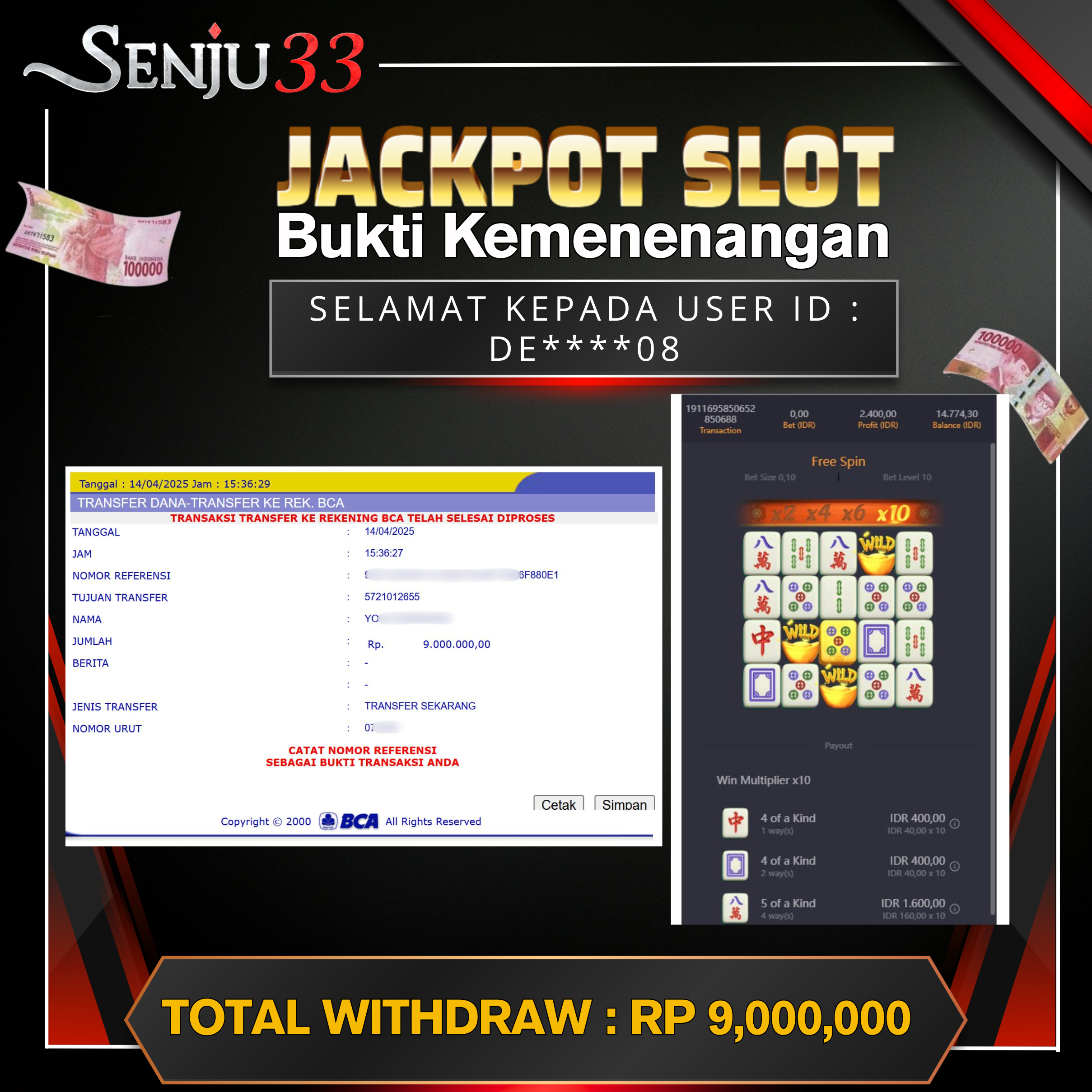 🎰 SENJU33 JACKPOT SLOT Rp. 9.000.000 LUNAS 🎉