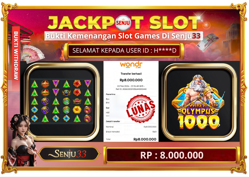 🎰 SENJU33 JACKPOT SLOT Rp. 8.000.000 LUNAS 🎉